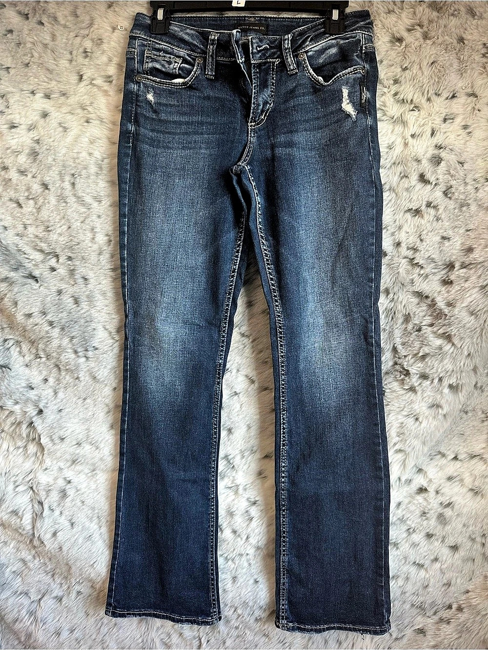 Silver Jeans Co. Women's Distressed Bootcut Jeans in Blue 26/31
